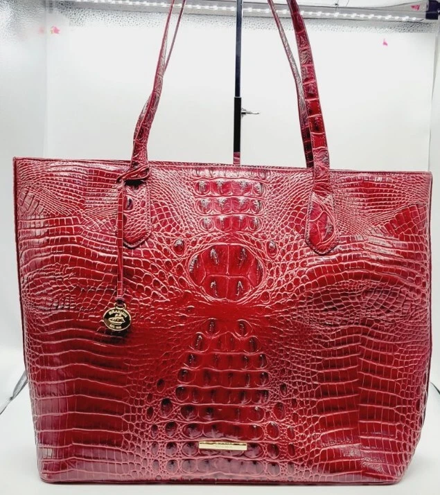 Burgundy Croc Embossed Genuine Leather Handbags Satchel Bags for Work