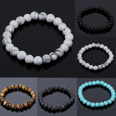 Men Women 8mm Tiger Eye/Turquoise/Agate/Lava Stone Round Beads Elastic Bracelet