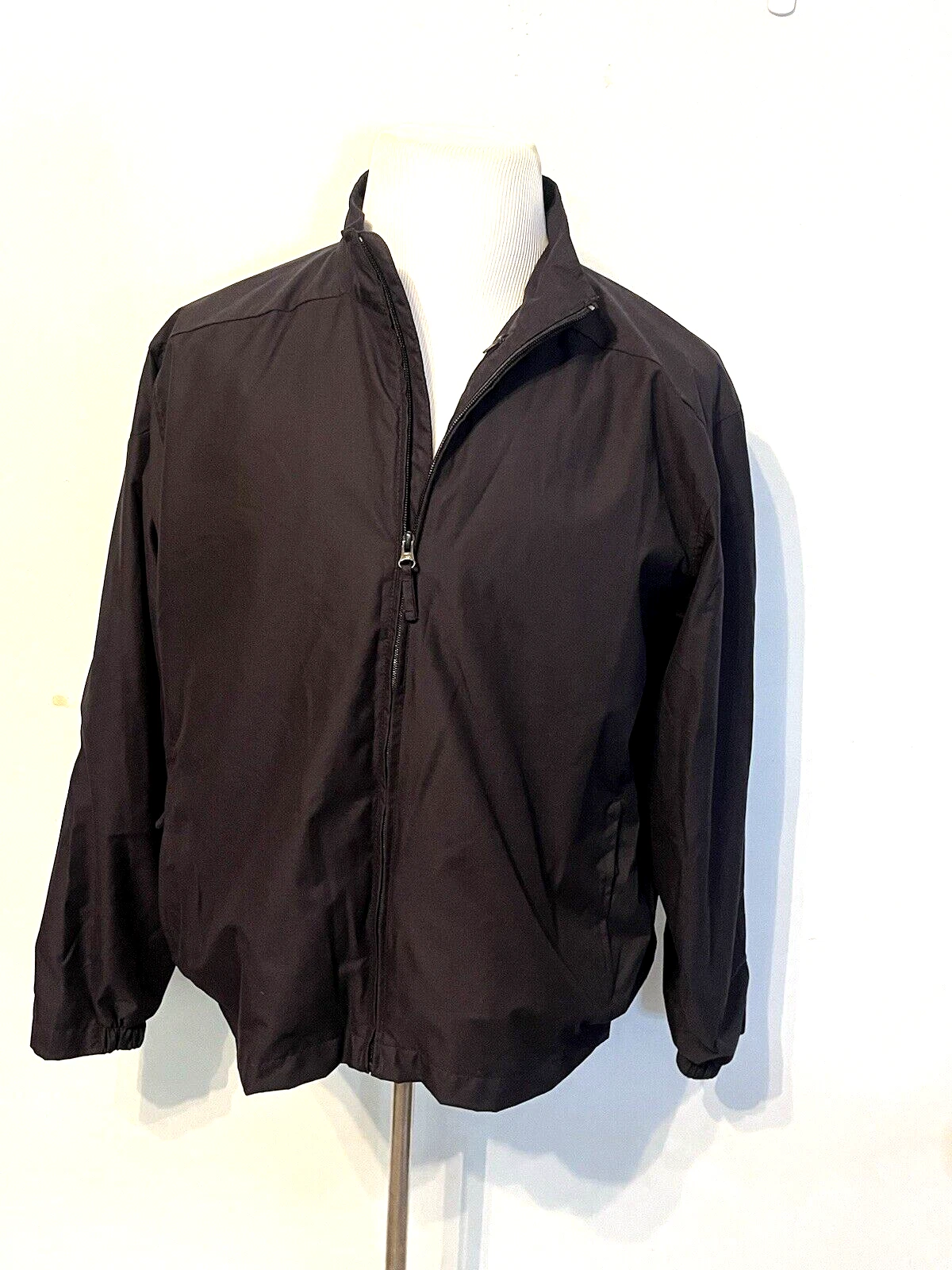 Lands' End Black Mesh Line Windbreaker Light Weight Jacket Sz L 42-44