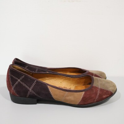 Sofft Patchwork Suede Leather Ballet Flats 7.5M Round Toe Burgundy Whimsigoth 