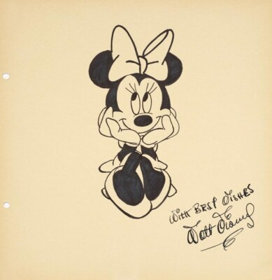 Walt Disney signierte Skizze - Minnie Mouse Illustratorin/Animatorin - 6''x5'' Nachdruck