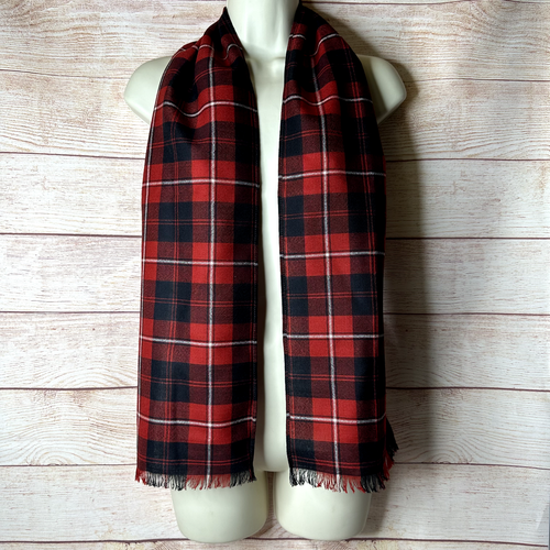 Ingles Buchan Scottish Wool Tartan Plaid Red Black Fringe Women's Scarf Scotland - Picture 3 of 6