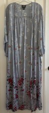 Angie Women's Long Open Kimono Cardigan Robe Sz Medium Blue Floral Bell Sleeves