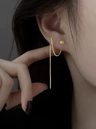 Women Girls Threader Earrings Gold Long Chain Tassel Stud Ball Drop Dangle Gift