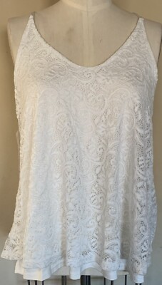 Francesca s Medium White Crochet Draped Neck Criss Cross Back Cami Top