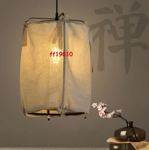 Hemp Fabric Shade Pendant Light Fixture Chinese Japanese Vintage Hanging Lamps