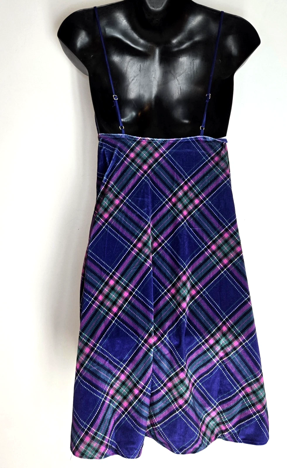 UNDERCOVER NUOVO Victoria's Secret XS abito slip in velluto blu a quadri camicia da notte