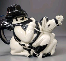 Cowboy Riding Horse Teapot by Fritz & Floyd. Rare 1980.