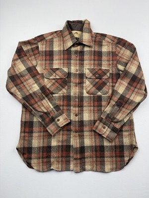 Vintage Camel Shirt Mens Large Brown Plaid Wool Flannel Lined Button Up