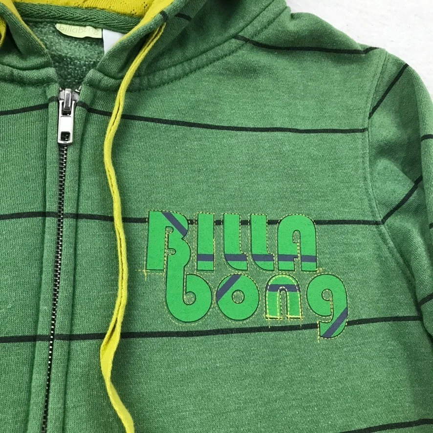 Vintage Y2K Billabong Hoodie Women's Medium Green Striped Full Zip Surf Skate - Image 2 of 4