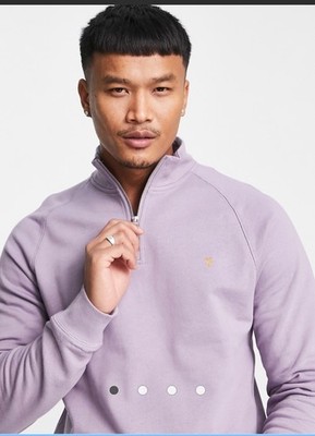Farah   Jim Half Zip Sweatshirt Size Medium Lilac Purple Organic Cotton