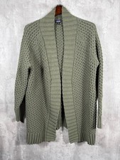 Patagonia Sweater Womens XL Green Off Country Cardigan Chunky Knit Open