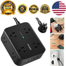 Compact 12 Device Power Strip - 8 Outlets, 900 Joules Surge Protector Included
