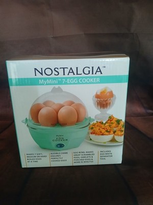 Nostalgia MyMini 7-Egg Multi-Cooker Aqua Recipes Boiled Poached Scrambled NIB