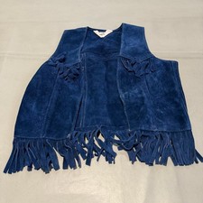 VTG Genuine Leather Blue Suede Fringe Vest Youth Kids Rodeo Cowboy Toddler M/8