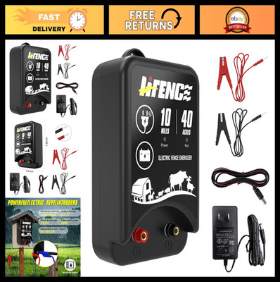 AC/DC Electric Fence Energizer for 10 Mile 40 Acre Livestock Protection