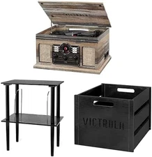 Nostalgic 6-In-1 Bluetooth Record Player & Multimedia Center, Farmhouse Shiplap 