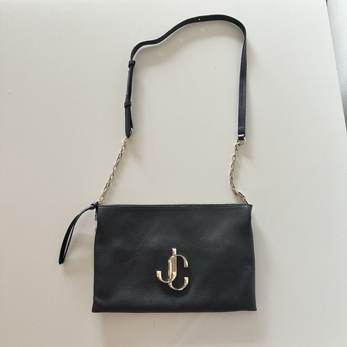 Jimmy Choo Varenne Chain Linked Leather Shoulder Bag Black Logo 