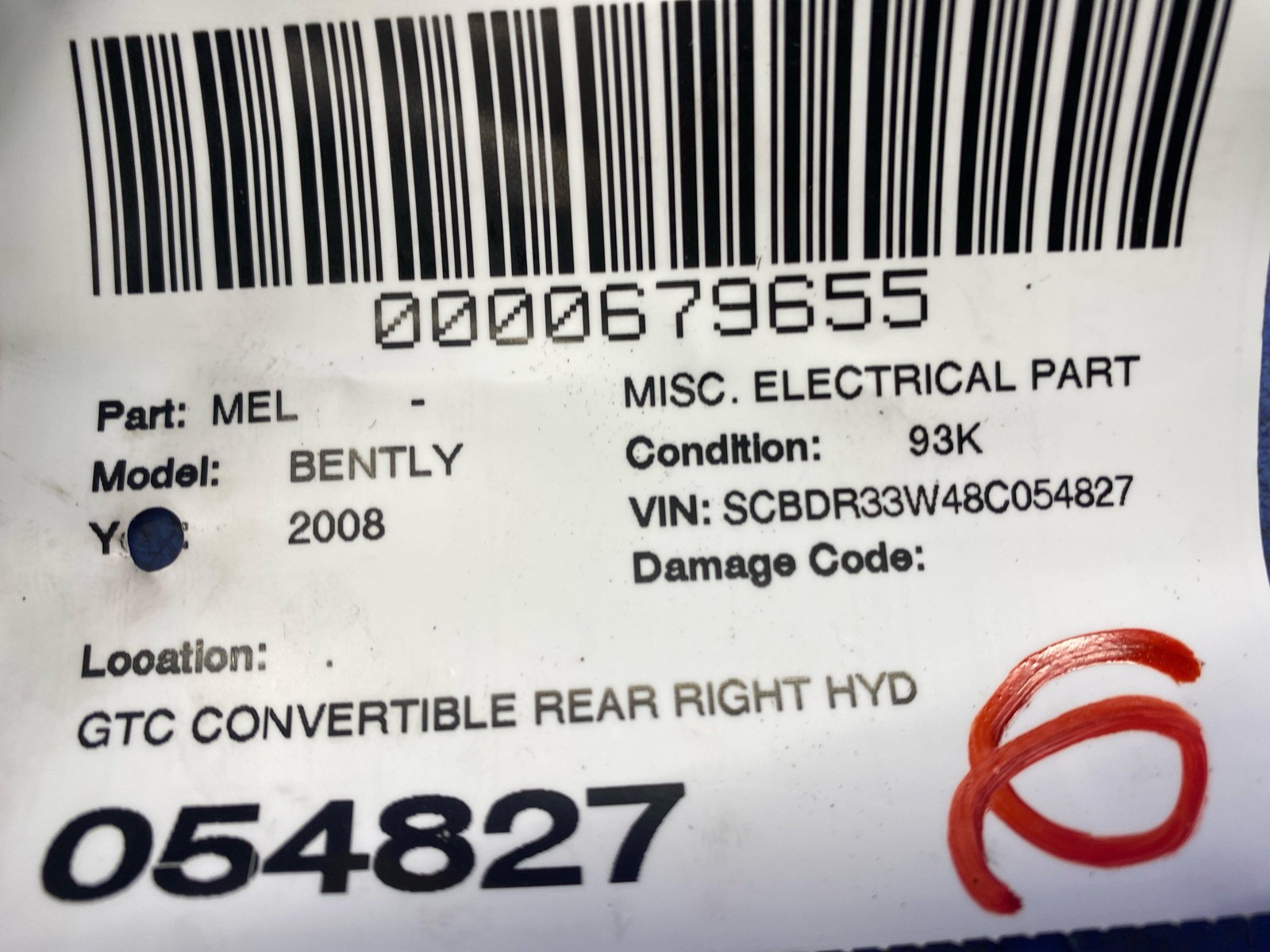 2006-2013 BENTLEY CONTINENTAL GTC REAR RH HYDRAULIC LIFT CYLINDER SHOCK /CABLE