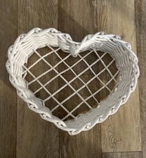 Heart-Shaped Wicker Basket White New