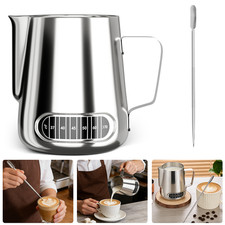 Coffee Milk Frothing Jug Frother Latte Container Metal Pitcher with Thermometer