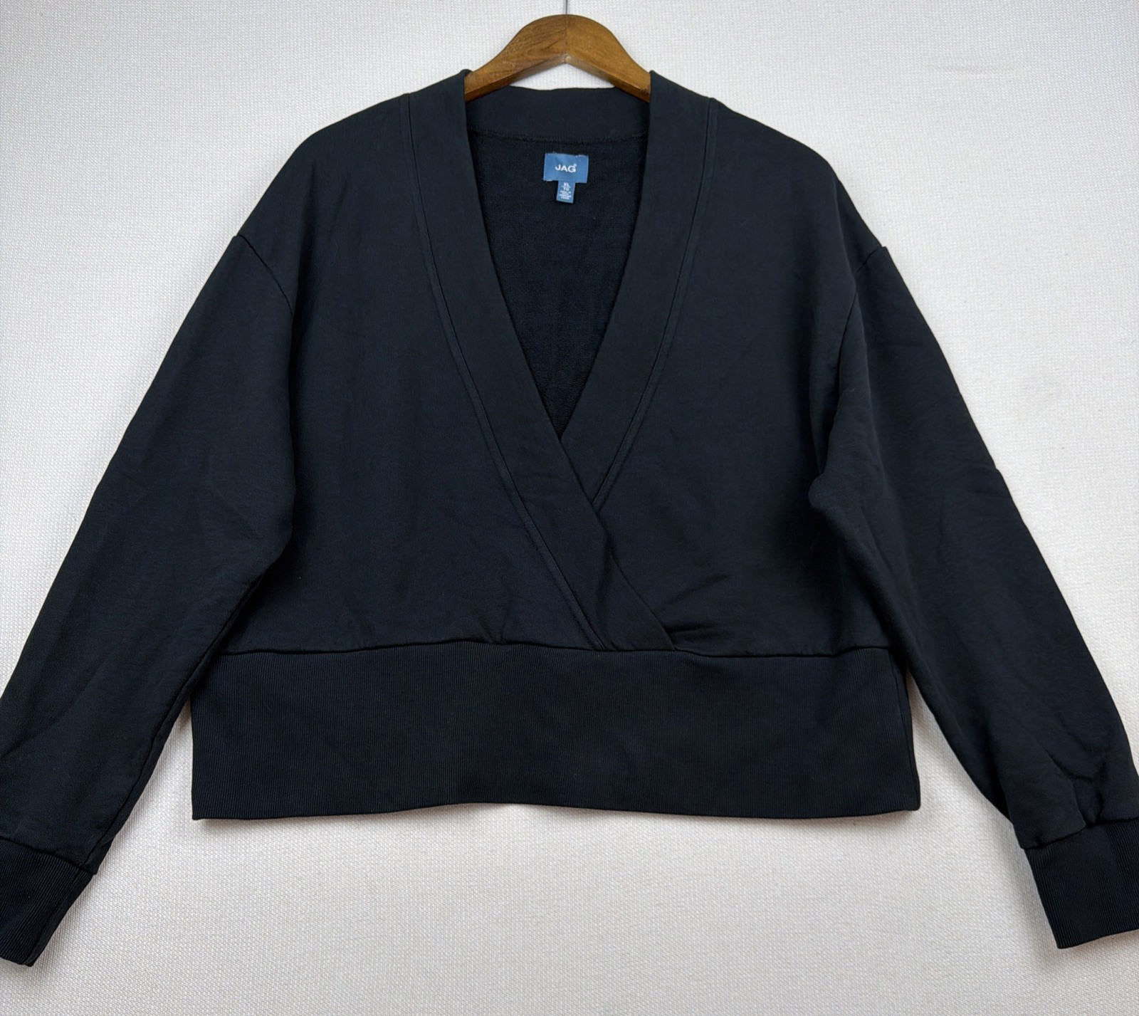 JAG Cross-Front Sweatshirt Size XL Black Athleisure Casual Gym Ribbed Hem Cuffs
