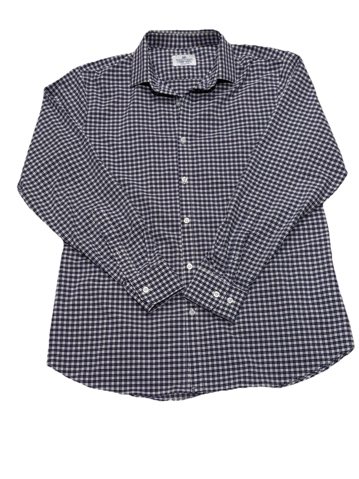 Mizzen+Main Leeward trim fit blue and white gingham check performance dress sht