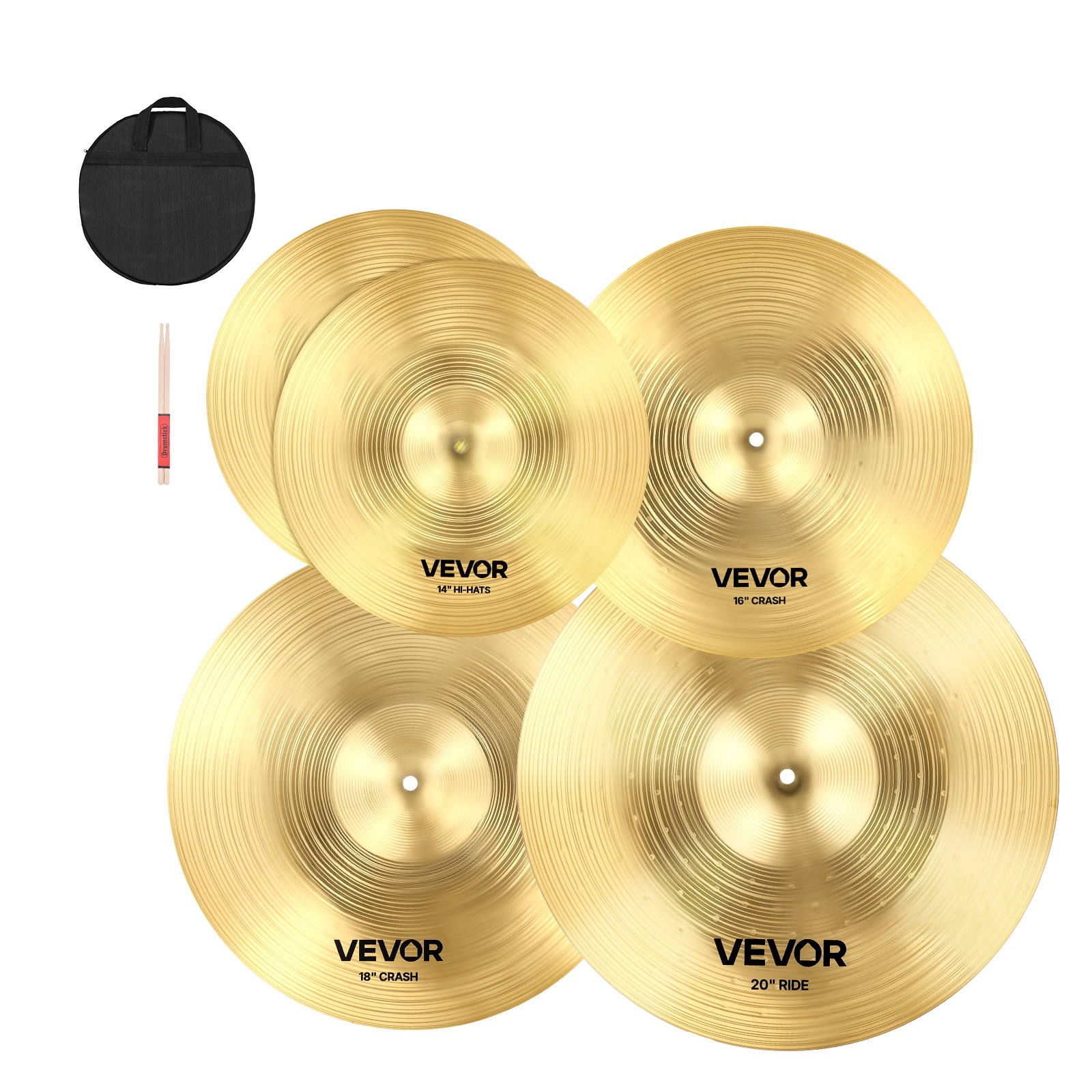 VEVOR Cymbal Pack 3 Pezzi Piatti per Batteria 355/400/455/505 mm Piatti in Lega