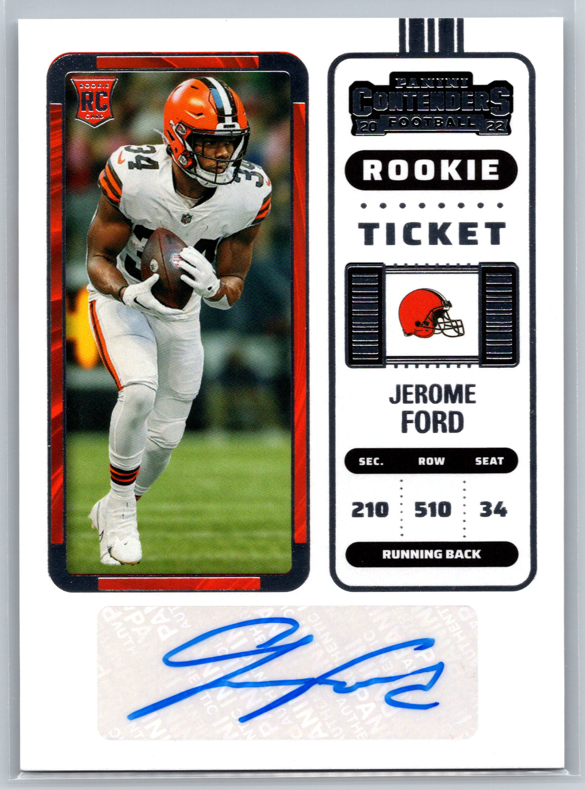 Jerome Ford 2022 Panini Contenders Rookie Ticket Auto #225 Cleveland Browns