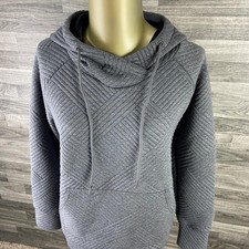 GREEN TEA Pullover Quilted Grey Hooded Sweatshirt Hoodie Women's Size Small