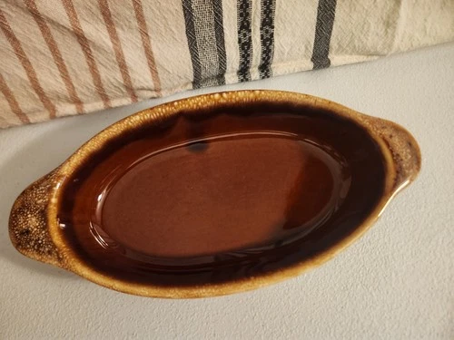 VTG 10”x 5” Hull Pottery Brown Drip Oval Au Gratin, Casserole Dish  Oven Proof