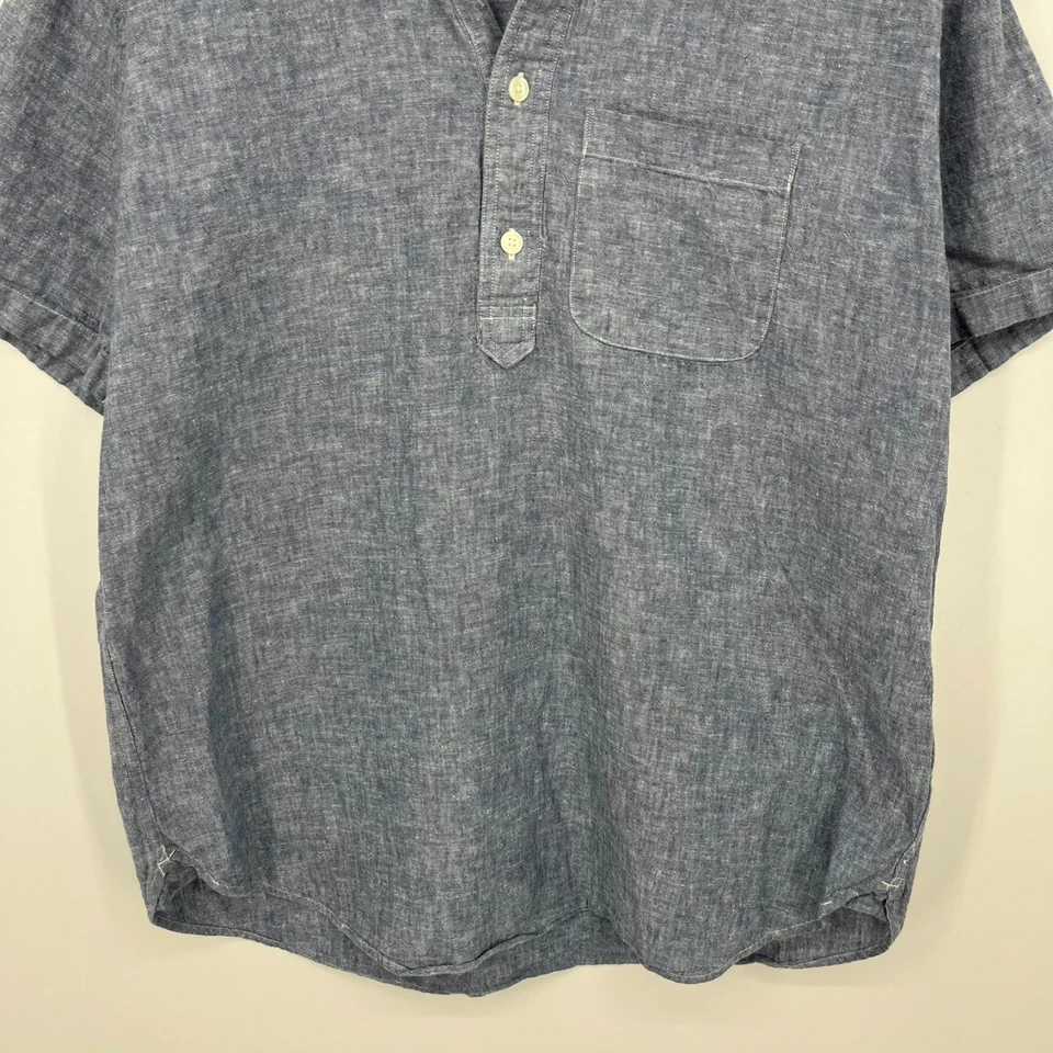 Camisa de manga corta con botones Abercrombie & Fitch para hombre XL azul cambray mezcla de lino Foto 3 de 4