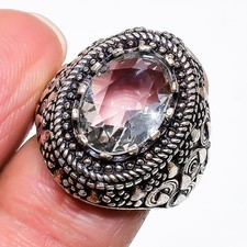 White Topaz Gemstone Handmade 925 Sterling Silver Jewelry Ring Size 8 T510