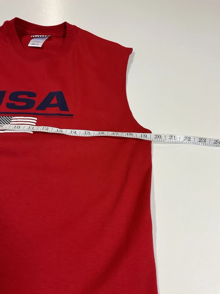 Vintage Sonoma Jean Co USA Tank Top Sz M Patriotic Summer Gym Cut Off Y2K - Image 4 of 4