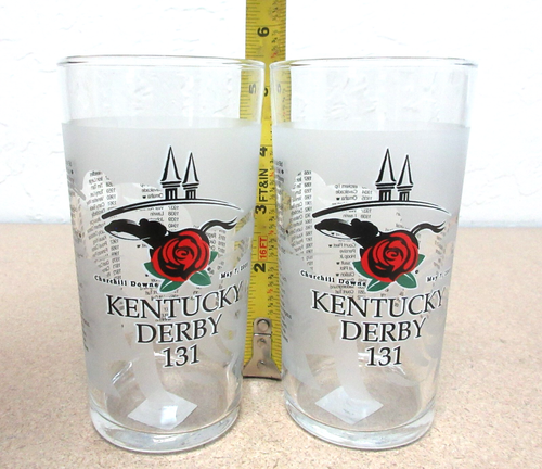 2 Kentucky Derby 2005 131st Clear & Frosted Mint Julep Glasses, Red Rose - Picture 9 of 19