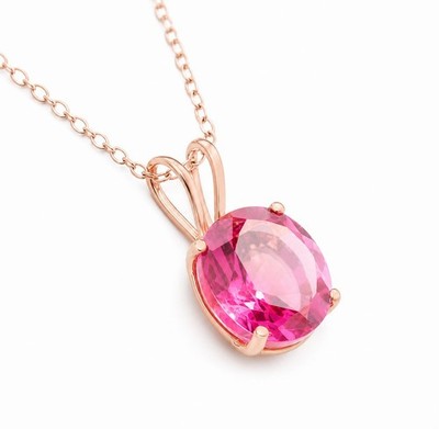 ECHTER 3,75 kt ROSA SAPHIR ANHÄNGER 14K ROSÉGOLD - kostenlose Bewertung - Neu mit Etikett