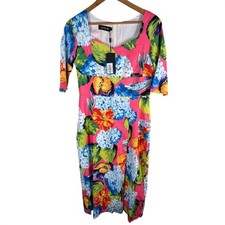 Kaimilan Women's Size 8 Pink Floral Print Midi Sweetheart Neckline Sheath Dress