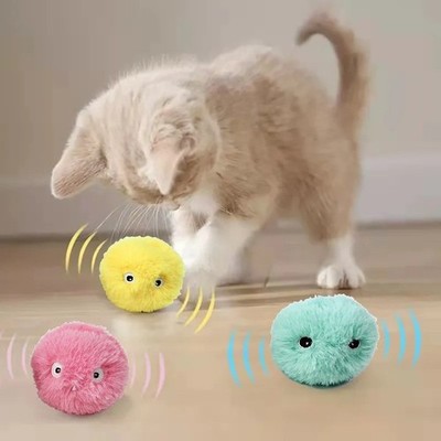 Interactive Cat Toy Ball Sound Touch Squeaky Catnip Plush Kitten Play USA 