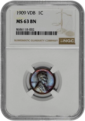 1909 VDB 1c Lincoln Wheat Cent NGC Graded MS 63 BN in New Holder Purple Toning