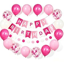 Pink Birthday Decorations for Women with Happy Birthday Banner Signs, Circle ...
