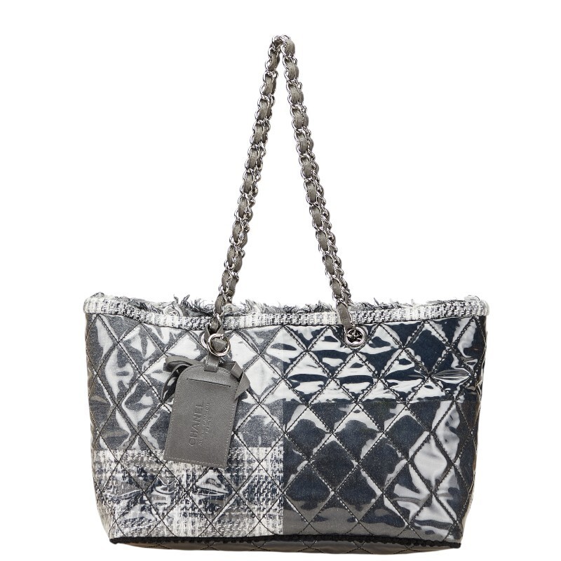 Chanel Grey Vinyl Tweed Matelasse Tote Bag 384191