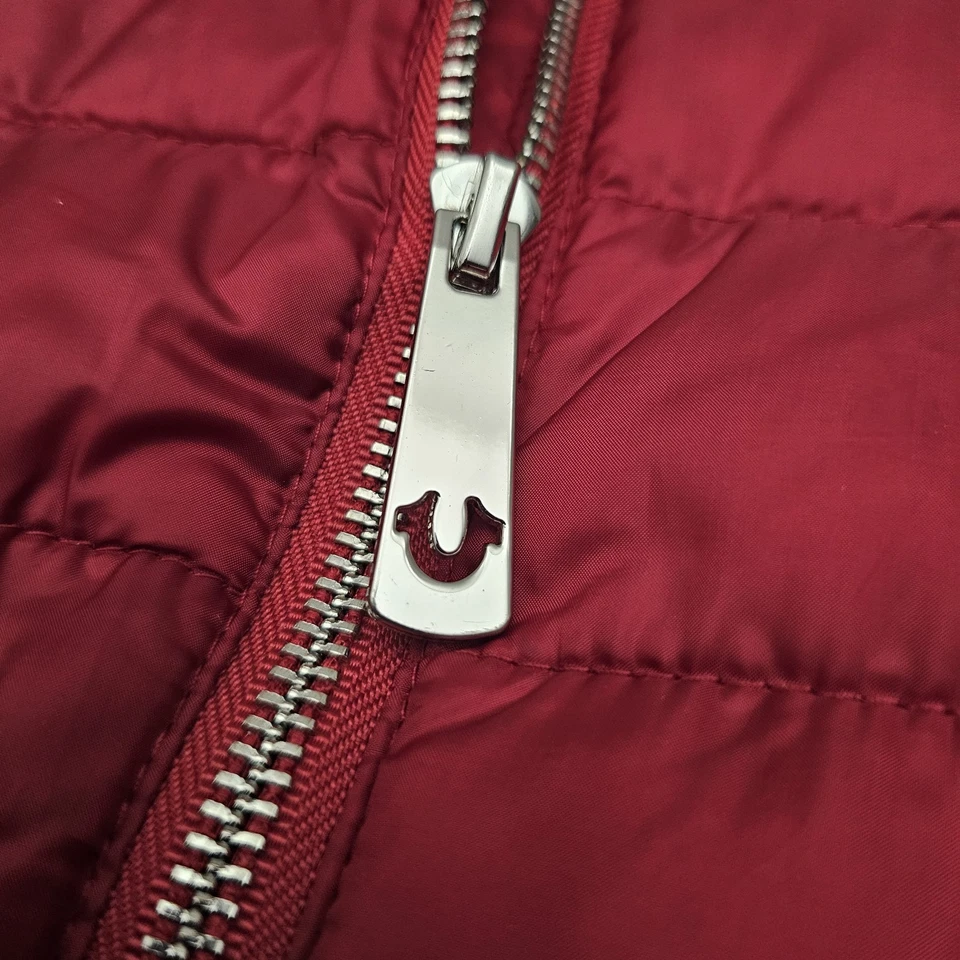 True Religion Jacket Womens Large Slim Red Puffer Lightweight Diamond Logo - Image 4 of 4