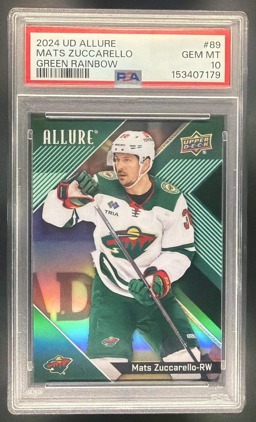 2024-25 Upper Deck Allure Mats Zuccarello #89 Green Rainbow 21/99 Wild PSA 10
