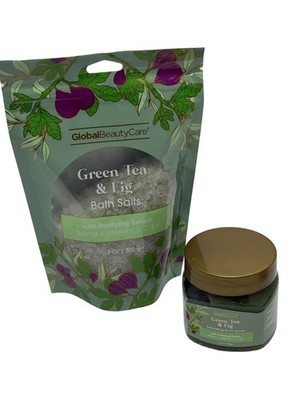 Global Beauty Care Green Tea Fig Spa Gift Set Body Scrub Bath Salts