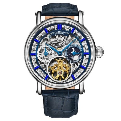 Stuhrling 4000 Legacy Automatic Dual Time Skeleton AM/PM Leather