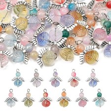 30pcs Glass Angel Charms with Silver Alloy Wing Cute Angel Pendants for Jewelry