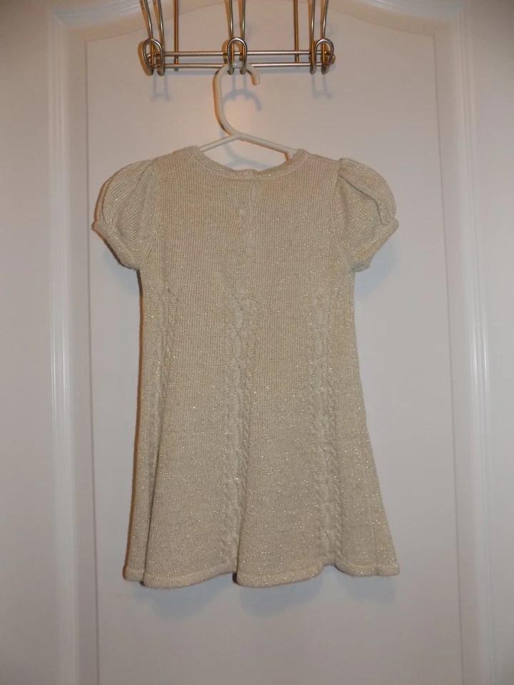 Suéter Vestido GYMBOREE Dorado Holiday Brillo Tejido con Cable Brillante Talla 12-18M Crema Foto 3 de 4