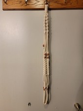 Vtg Macrame Twist Rope Wood Floral Bead Plant Hanger Boho 70s Jungalow Decor A