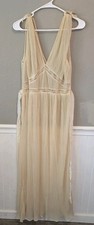 Vintage 1950's Nightgown Sheer Honey Beige Pleated Nylon Floral Lace Mojud 38 M