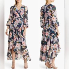 NEW Eliza J Floral Ruffled Long Sleeve Maxi Dress Women's Size 6